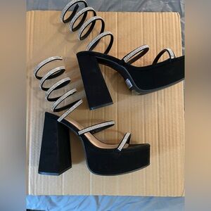 rhinestone chunky platform high heels